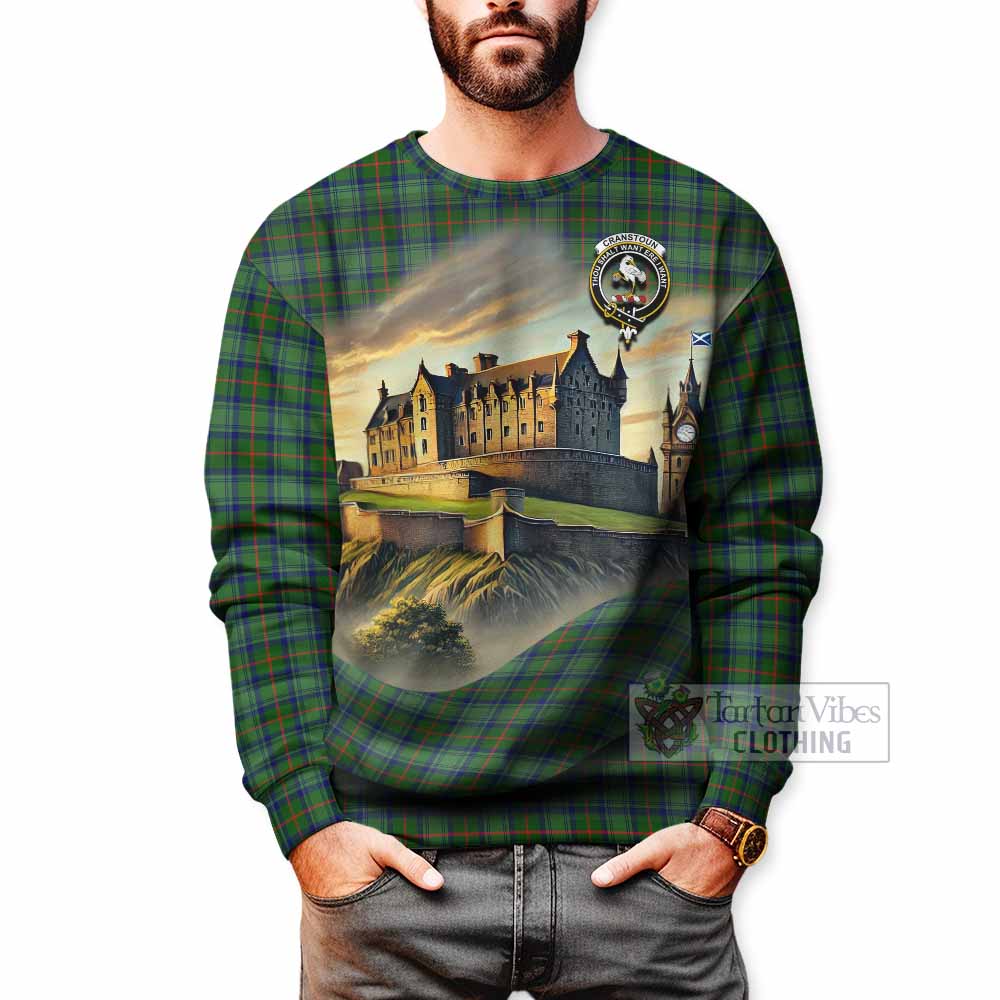 Cranstoun (Cranston) Tartan Family Crest Sweatshirt with Scottish Ancient Castle Style - Tartan Vibes Clothing