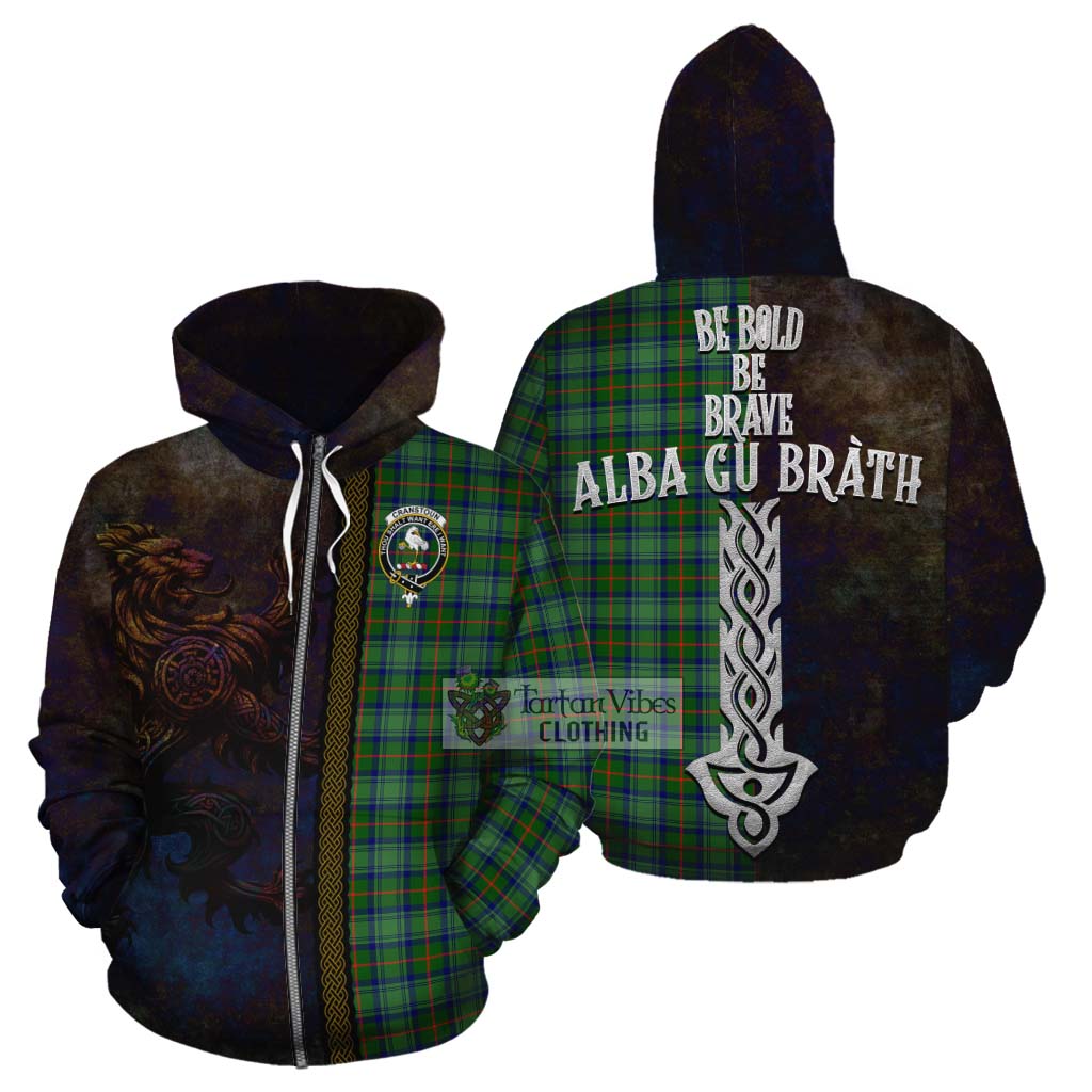 Tartan Vibes Clothing Cranstoun (Cranston) Tartan Family Crest Cotton Hoodie Alba Gu Brath Be Brave Lion Ancient Style