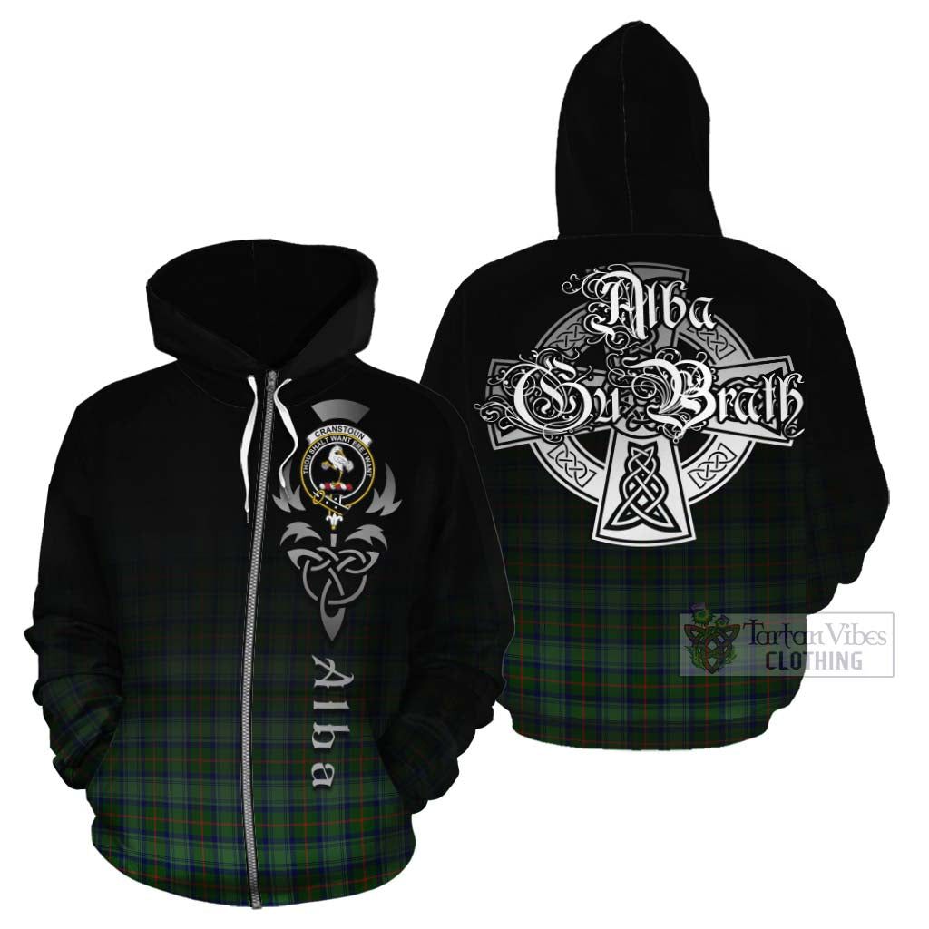 Tartan Vibes Clothing Cranstoun (Cranston) Tartan Cotton Hoodie Featuring Alba Gu Brath Family Crest Celtic Inspired