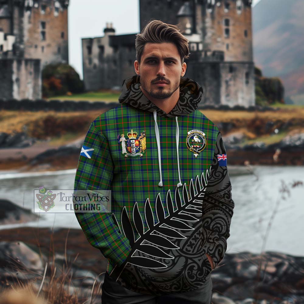 Tartan Vibes Clothing Cranstoun (Cranston) Crest Tartan Cotton Hoodie with New Zealand Silver Fern Half Style