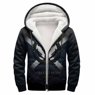 Cranstoun (Cranston) Clan Crest Sherpa Hoodie with Celtic Knot Thistle and Saltire