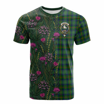 Cranstoun (Cranston) Family Crest Tartan Cotton T-shirt Scottish Thistle Flower Pattern Half Style
