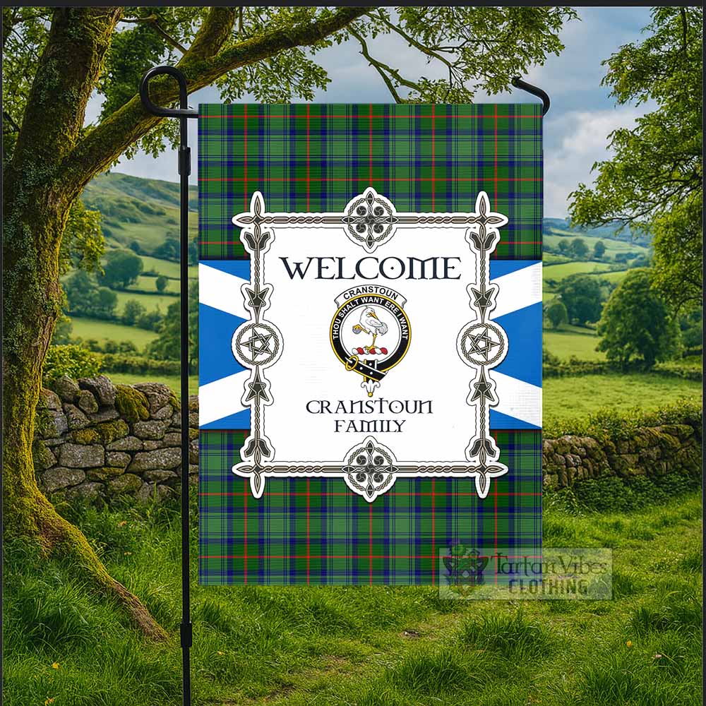 Cranstoun (Cranston) Family Crest Tartan Welcome Garden Flag Saltire Harmony Style - Tartan Vibes Clothing