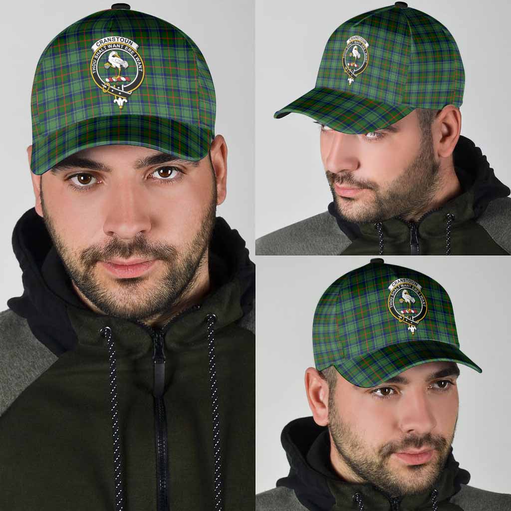 Cranstoun (Cranston) Tartan Classic Cap with Family Crest