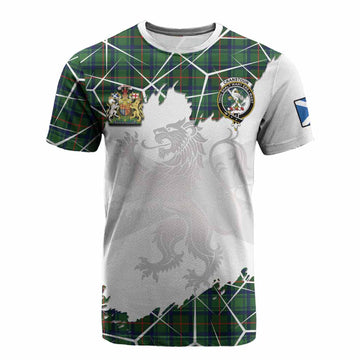Cranstoun (Cranston) Tartan Cotton T-shirt with Family Crest and Lion Rampant Grunge Style