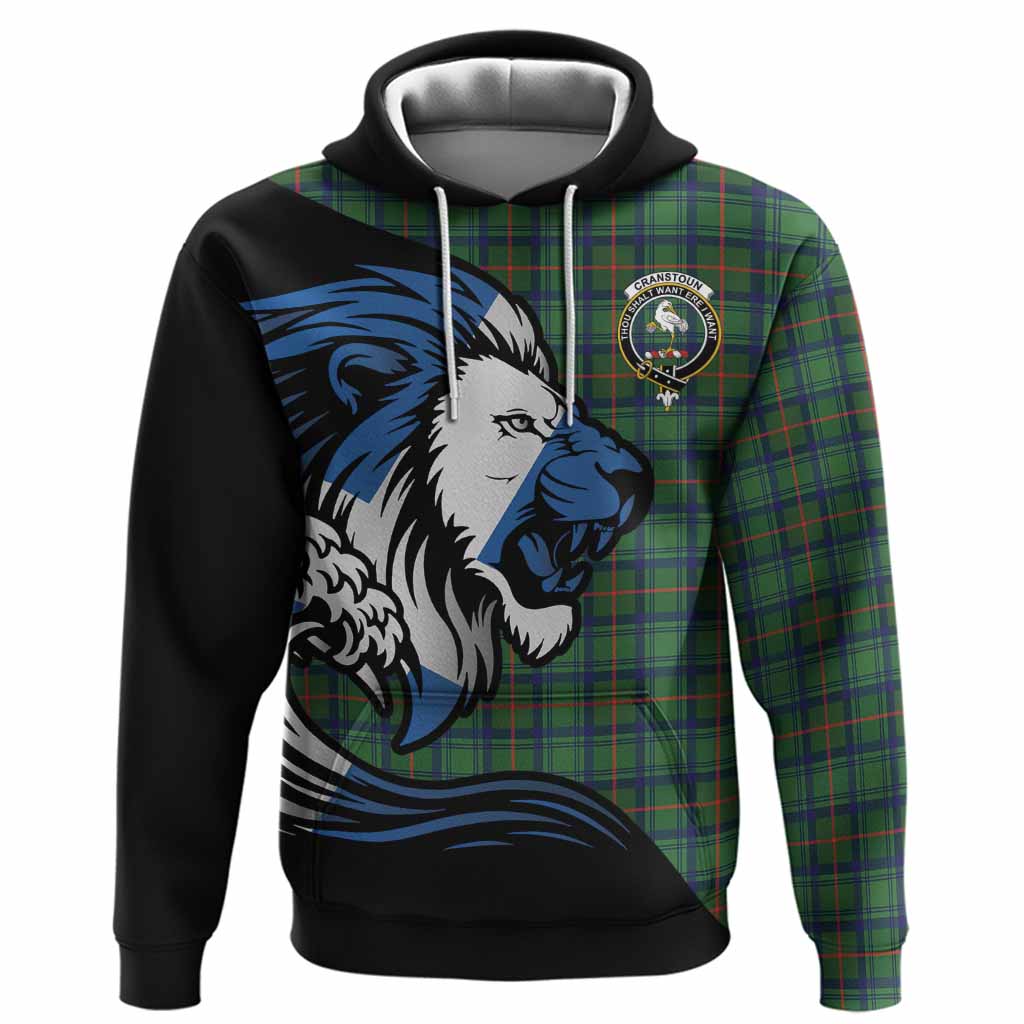 Cranstoun (Cranston) Tartan Crest Hoodie Scottish Golden Lions Wave Flow