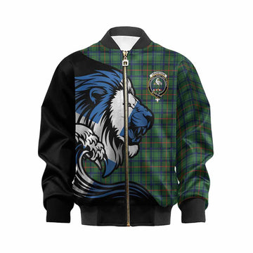 Cranstoun (Cranston) Tartan Crest Kid Bomber Jacket Scottish Golden Lions Wave Flow