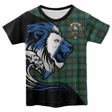 Cranstoun (Cranston) Tartan Crest Kid T-shirt Scottish Golden Lions Wave Flow