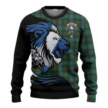 Cranstoun (Cranston) Tartan Crest Knitted Sweater Scottish Golden Lions Wave Flow