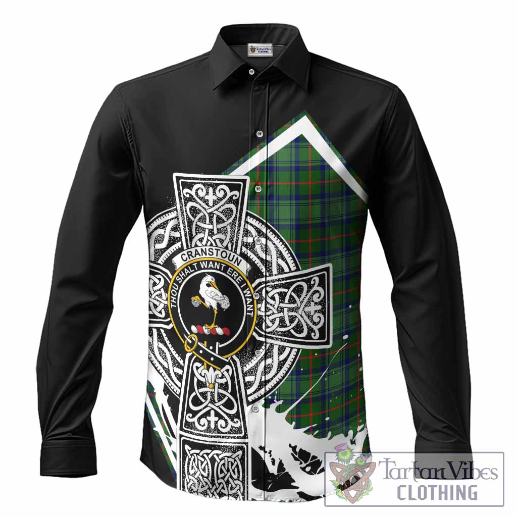Cranstoun (Cranston) Tartan Crest Long Sleeve Button Shirts Scottish Celtic Cross Heritage