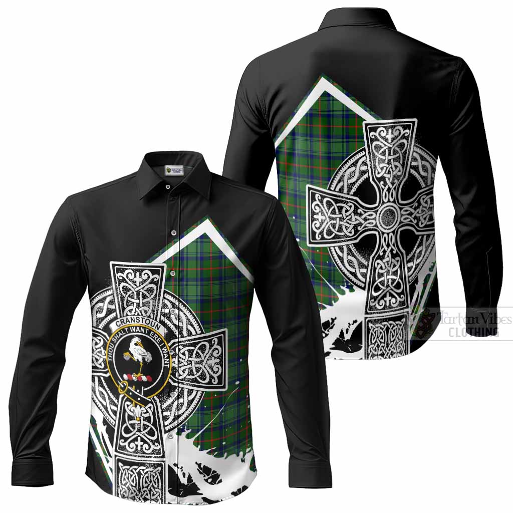 Cranstoun (Cranston) Tartan Crest Long Sleeve Button Shirts Scottish Celtic Cross Heritage