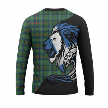 Cranstoun (Cranston) Tartan Crest Long Sleeve T-Shirt Scottish Golden Lions Wave Flow