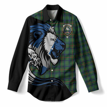 Cranstoun (Cranston) Tartan Crest Women Casual Shirt Scottish Golden Lions Wave Flow
