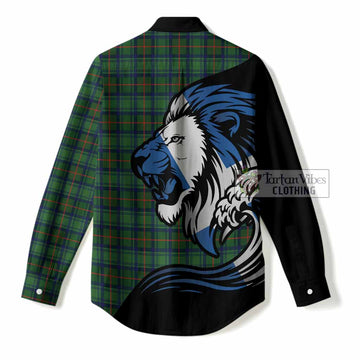 Cranstoun (Cranston) Tartan Crest Women Casual Shirt Scottish Golden Lions Wave Flow