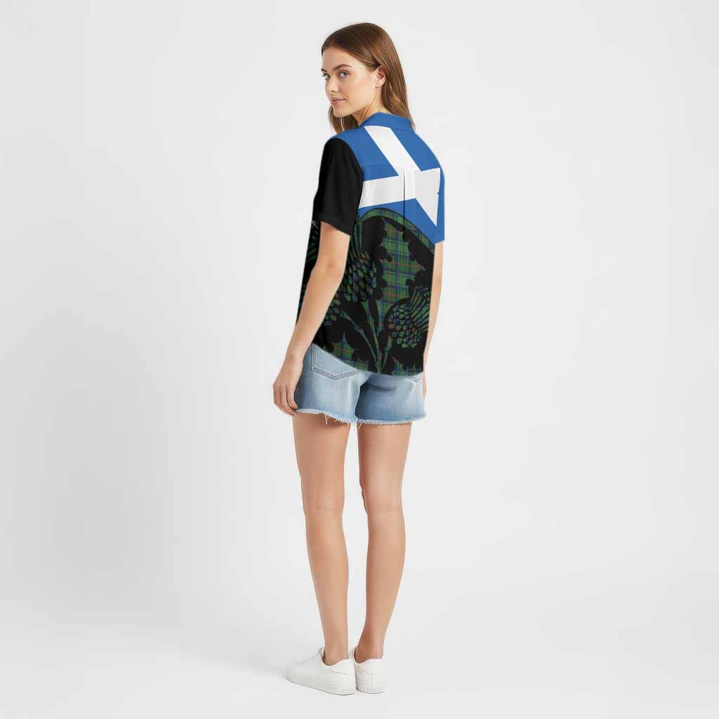 Cranstoun (Cranston) Tartan Family Crest Cotton Hawaiian Shirt Scotland Thistle Floral Flag Style