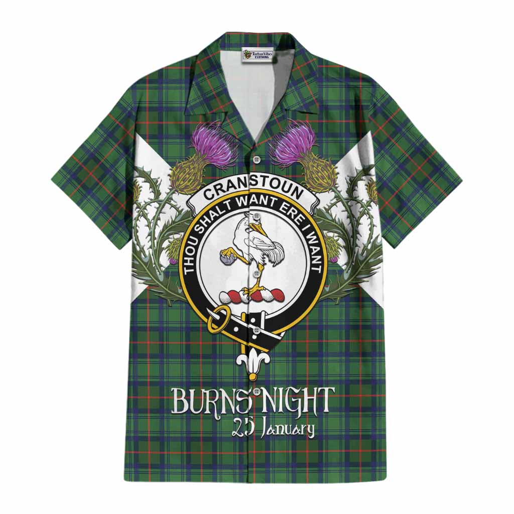 Cranstoun (Cranston) Tartan Family Crest Cotton Hawaiian Shirt Scottish Burns Night Thistle Floral
