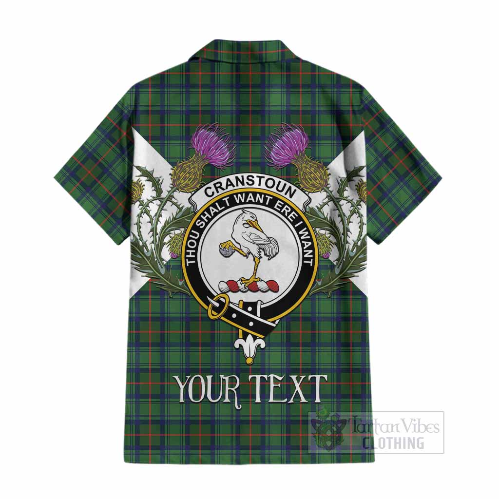 Cranstoun (Cranston) Tartan Family Crest Cotton Hawaiian Shirt Scottish Burns Night Thistle Floral