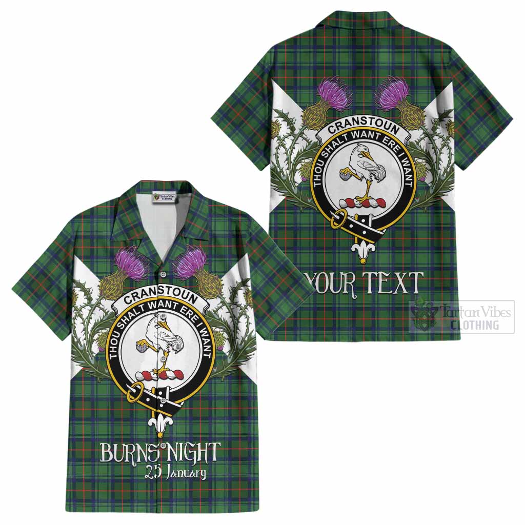 Cranstoun (Cranston) Tartan Family Crest Cotton Hawaiian Shirt Scottish Burns Night Thistle Floral