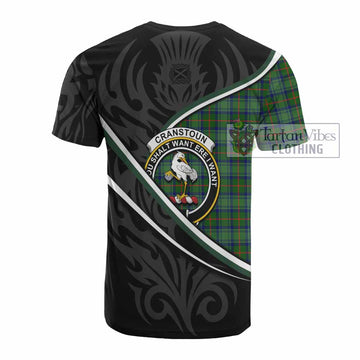 Cranstoun (Cranston) Tartan Family Crest Cotton T-shirt Celtic Scottish Thistle Floral