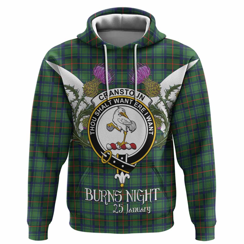 Cranstoun (Cranston) Tartan Family Crest Hoodie Scottish Burns Night Thistle Floral