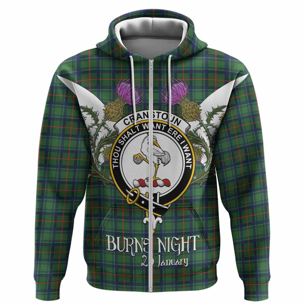 Cranstoun (Cranston) Tartan Family Crest Hoodie Scottish Burns Night Thistle Floral
