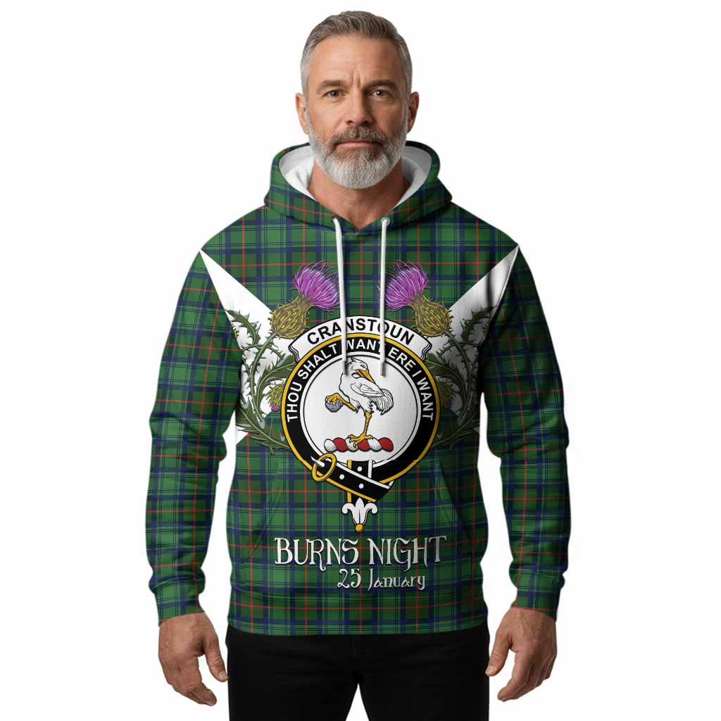 Cranstoun (Cranston) Tartan Family Crest Hoodie Scottish Burns Night Thistle Floral