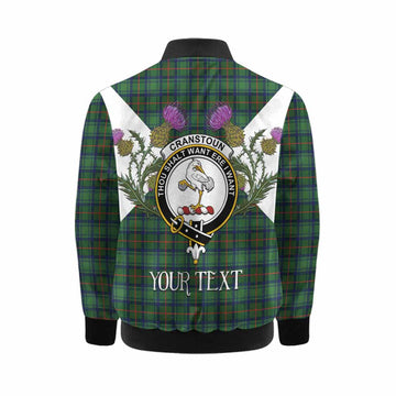 Cranstoun (Cranston) Tartan Family Crest Kid Bomber Jacket Scottish Burns Night Thistle Floral