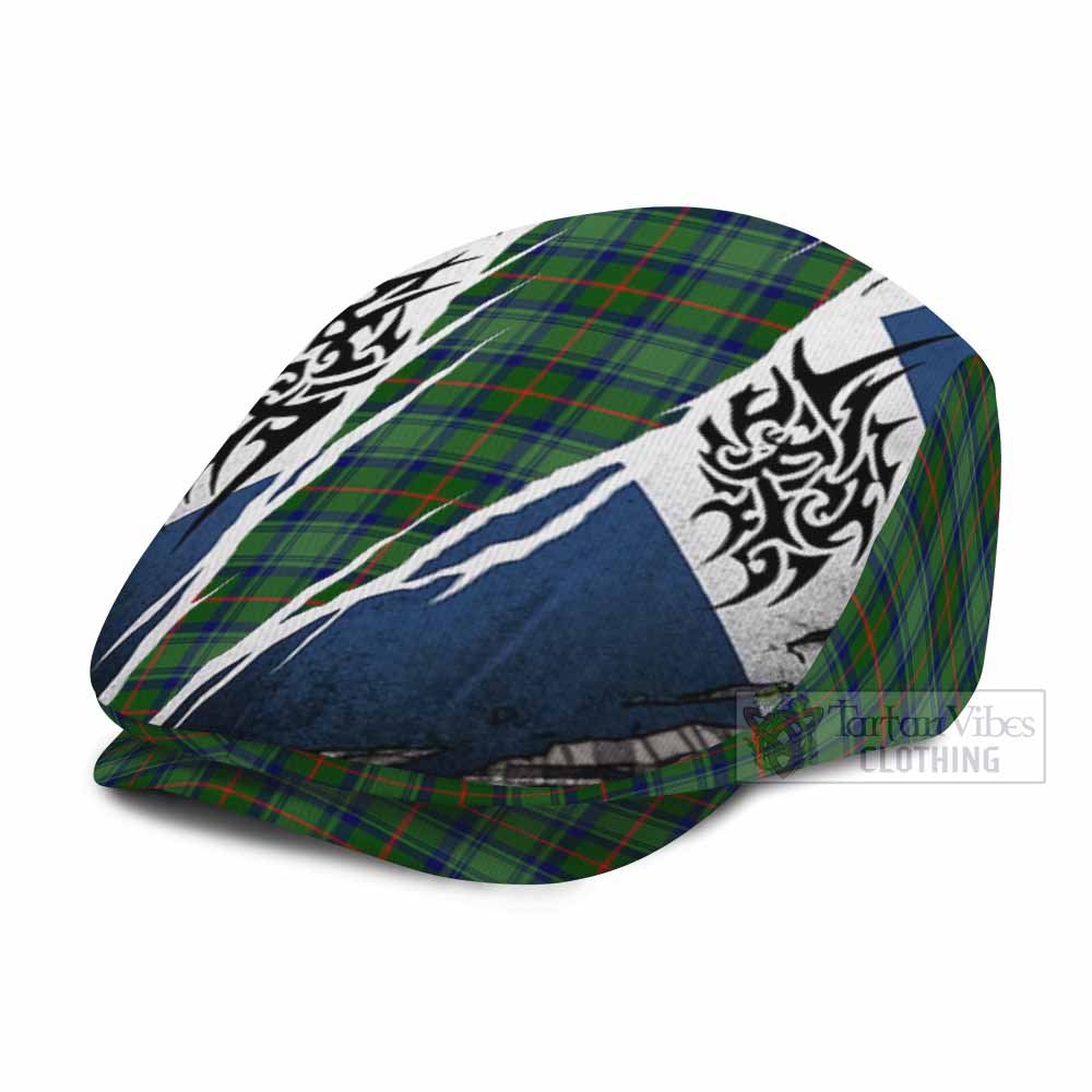 Cranstoun (Cranston) Tartan Flat Cap, Jeff Cap Scotland Flag Ripped Tribal Design