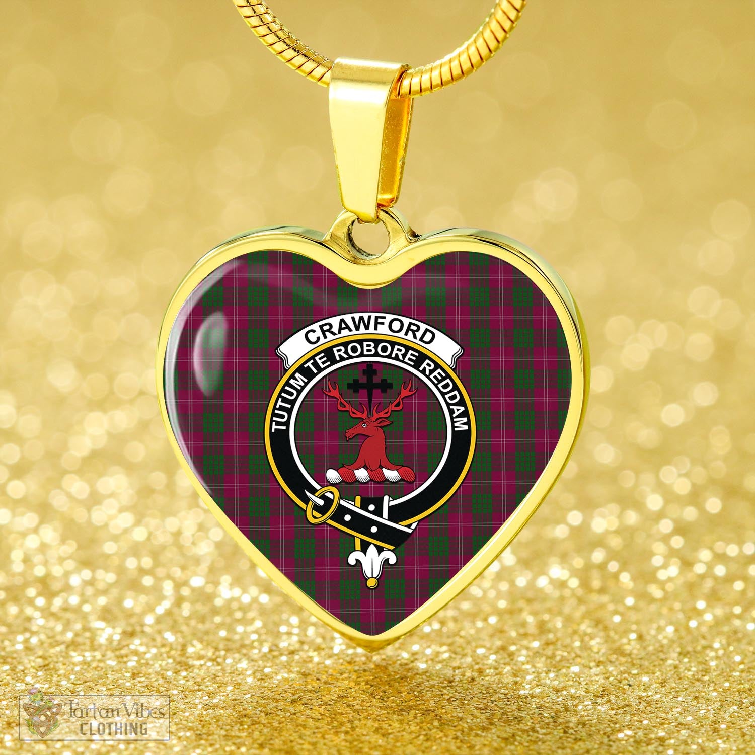 Tartan Vibes Clothing Crawford Tartan Heart Necklace with Family Crest