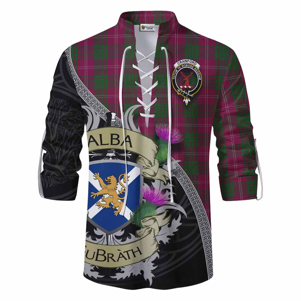 Tartan Vibes Clothing Crawford Tartan Family Crest Ghillie Kilt Shirt Lion Rampant Royal Thistle Shield Celtic Inspired