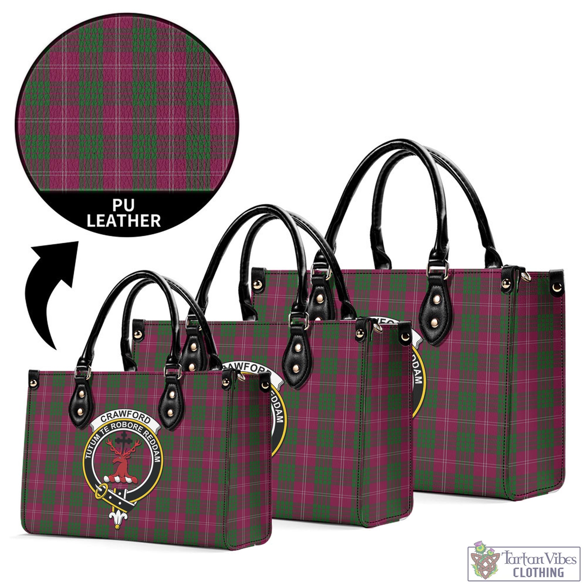 Tartan Vibes Clothing Crawford Tartan Luxury Leather Handbags with Family Crest