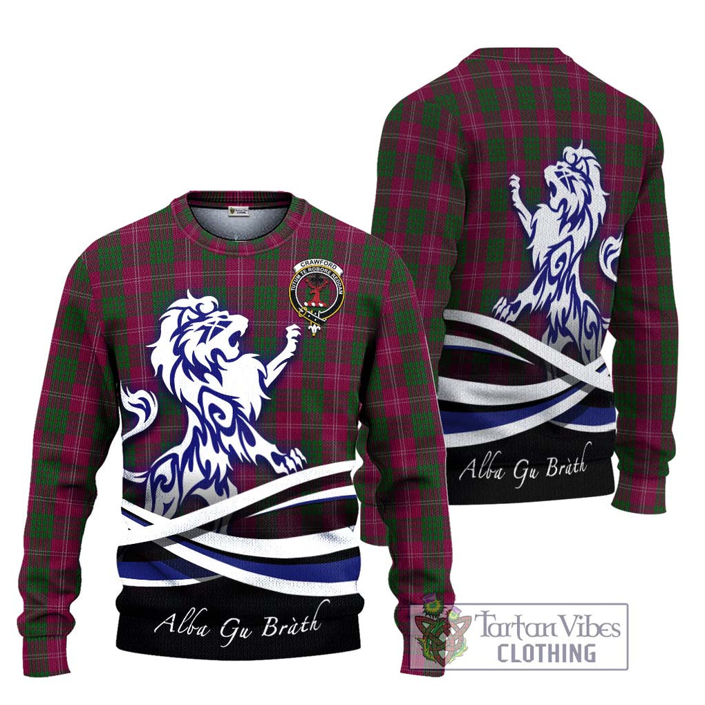 Crawford Tartan Knitted Sweater with Alba Gu Brath Regal Lion Emblem Unisex - Tartanvibesclothing Shop