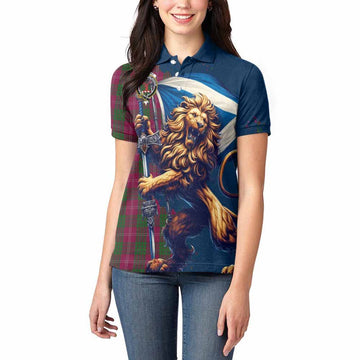 Tartan Vibes Clothing Crawford Tartan Family Crest Women's Polo Shirt with Scottish Majestic Lion