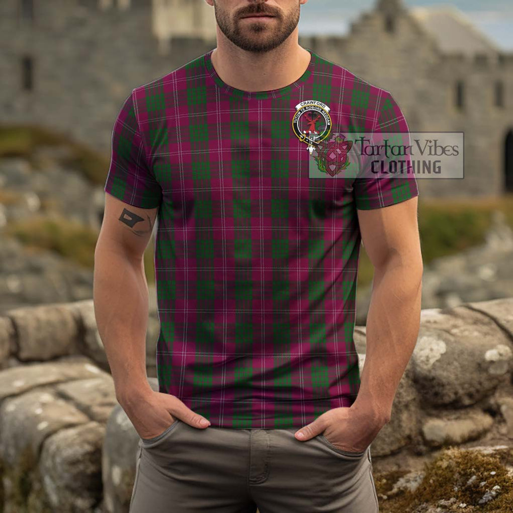 Crawford Tartan Cotton T-Shirt with Family Crest Men's Shirt - Tartanvibesclothing Shop