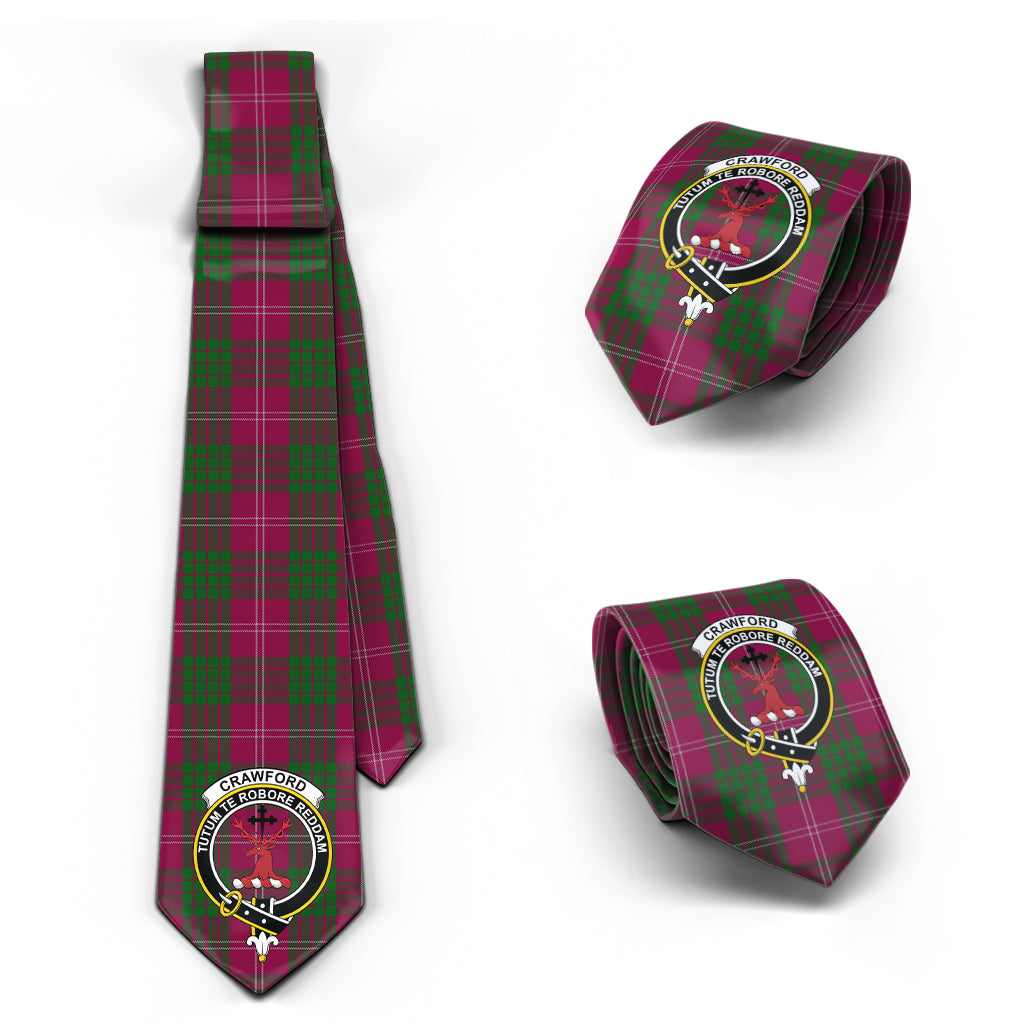 Crawford Tartan Classic Necktie with Family Crest Necktie One Size - Tartan Vibes Clothing