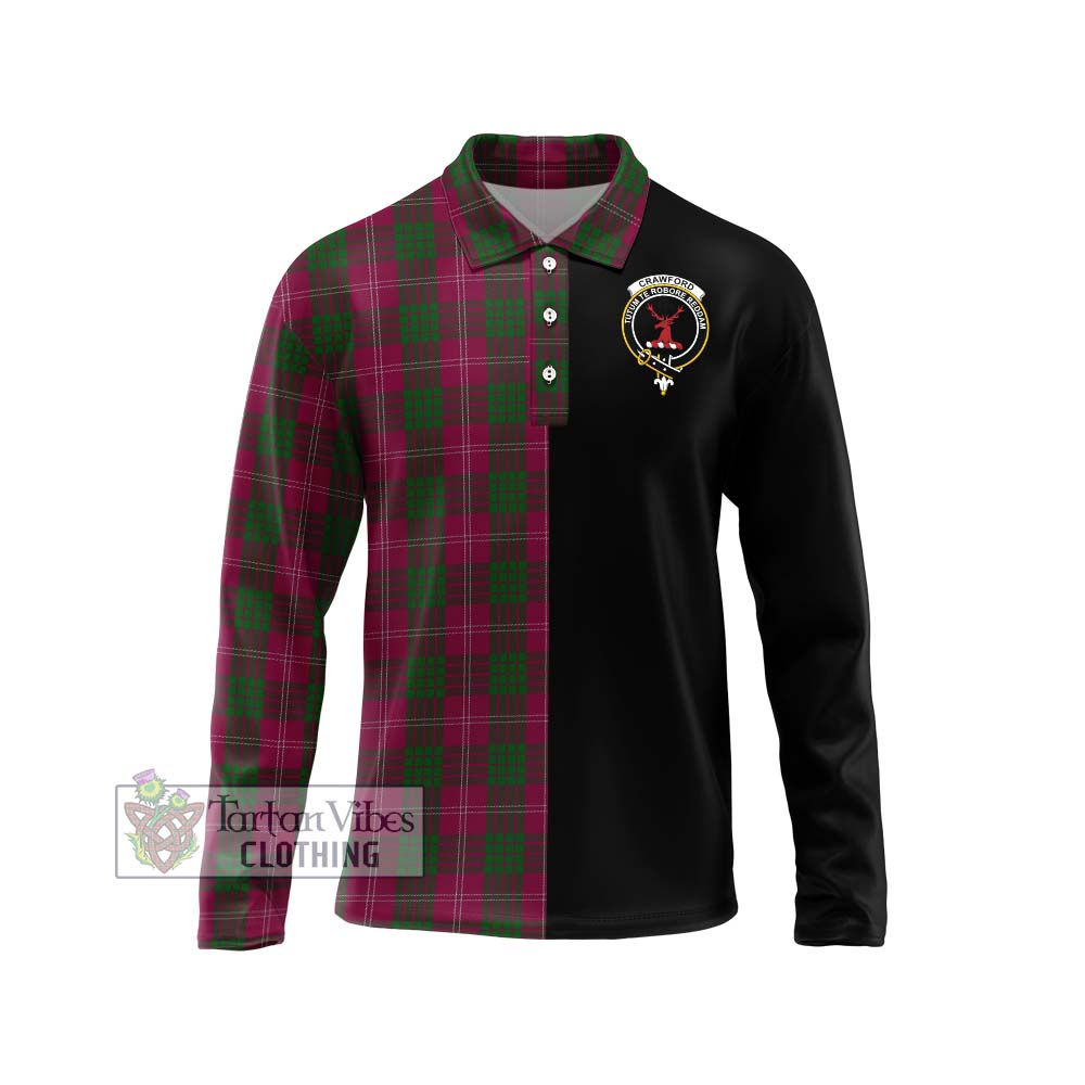 Crawford Tartan Long Sleeve Polo Shirt with Family Crest and Half Of Me Style Unisex - Tartanvibesclothing Shop