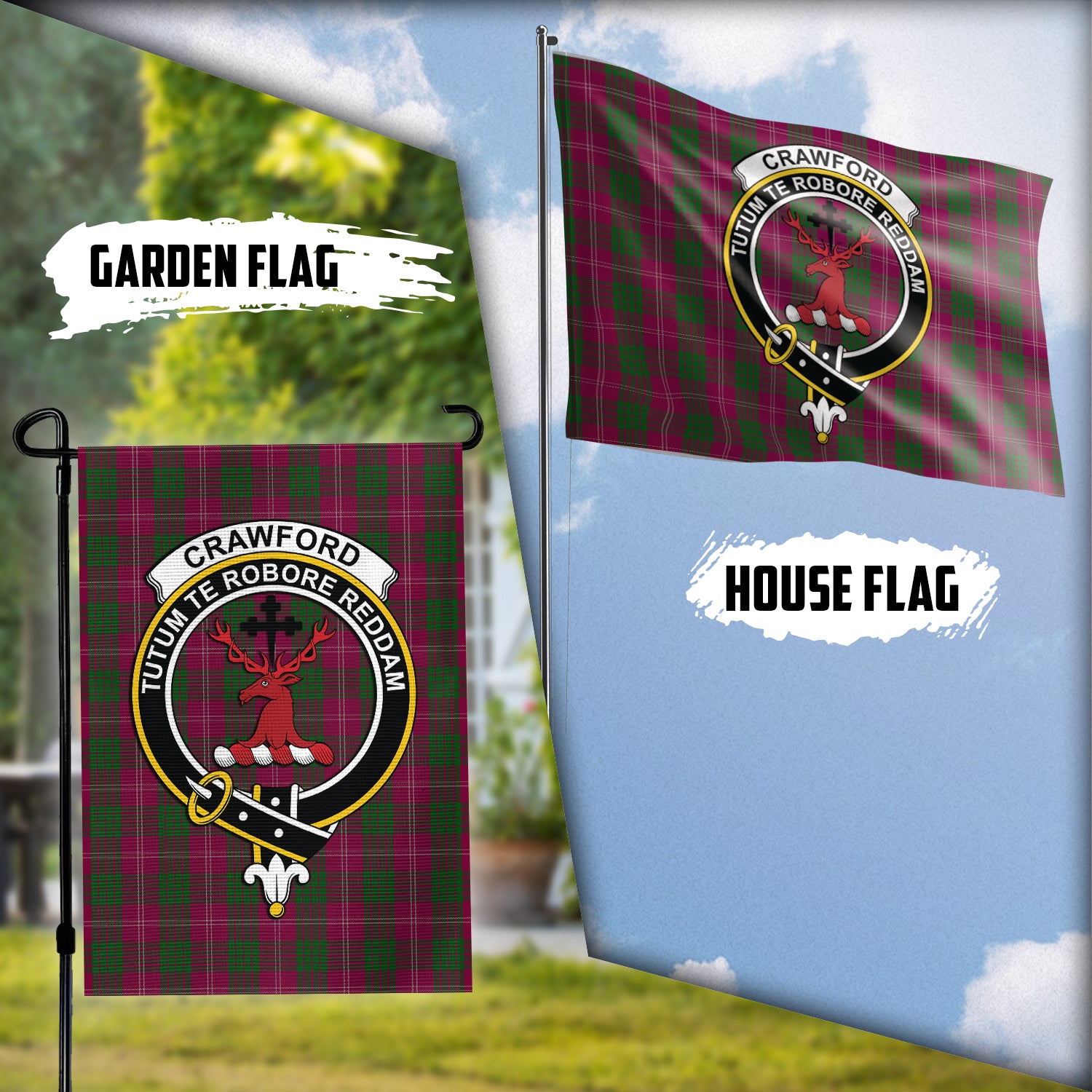 crawford-tartan-flag-with-family-crest
