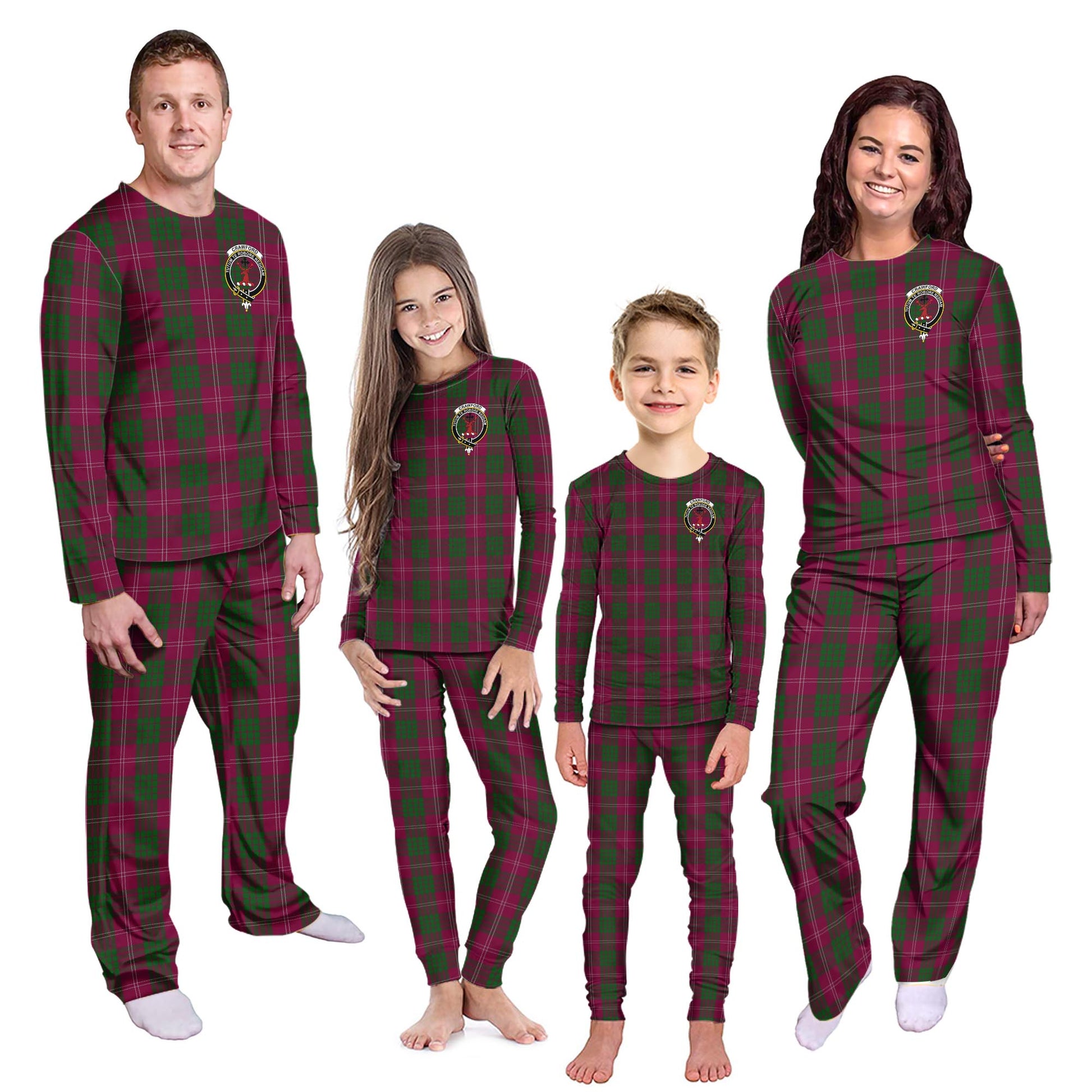 Crawford Tartan Pajamas Family Set with Family Crest Kid - Tartan Vibes Clothing
