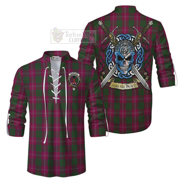 Tartan Vibes Clothing Crawford Tartan Ghillie Kilt Shirt with Family Crest Celtic Skull Style