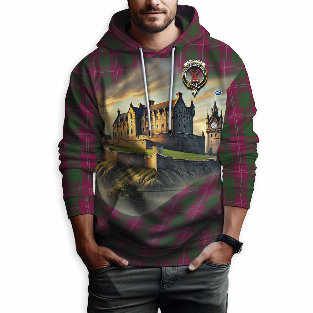 Tartan Vibes Clothing Crawford Tartan Family Crest Hoodie with Scottish Ancient Castle Style