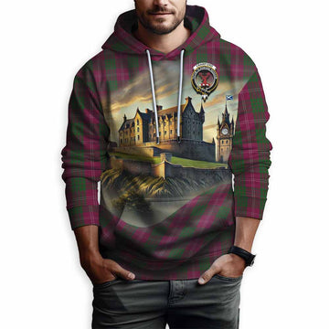 Tartan Vibes Clothing Crawford Tartan Family Crest Hoodie with Scottish Ancient Castle Style
