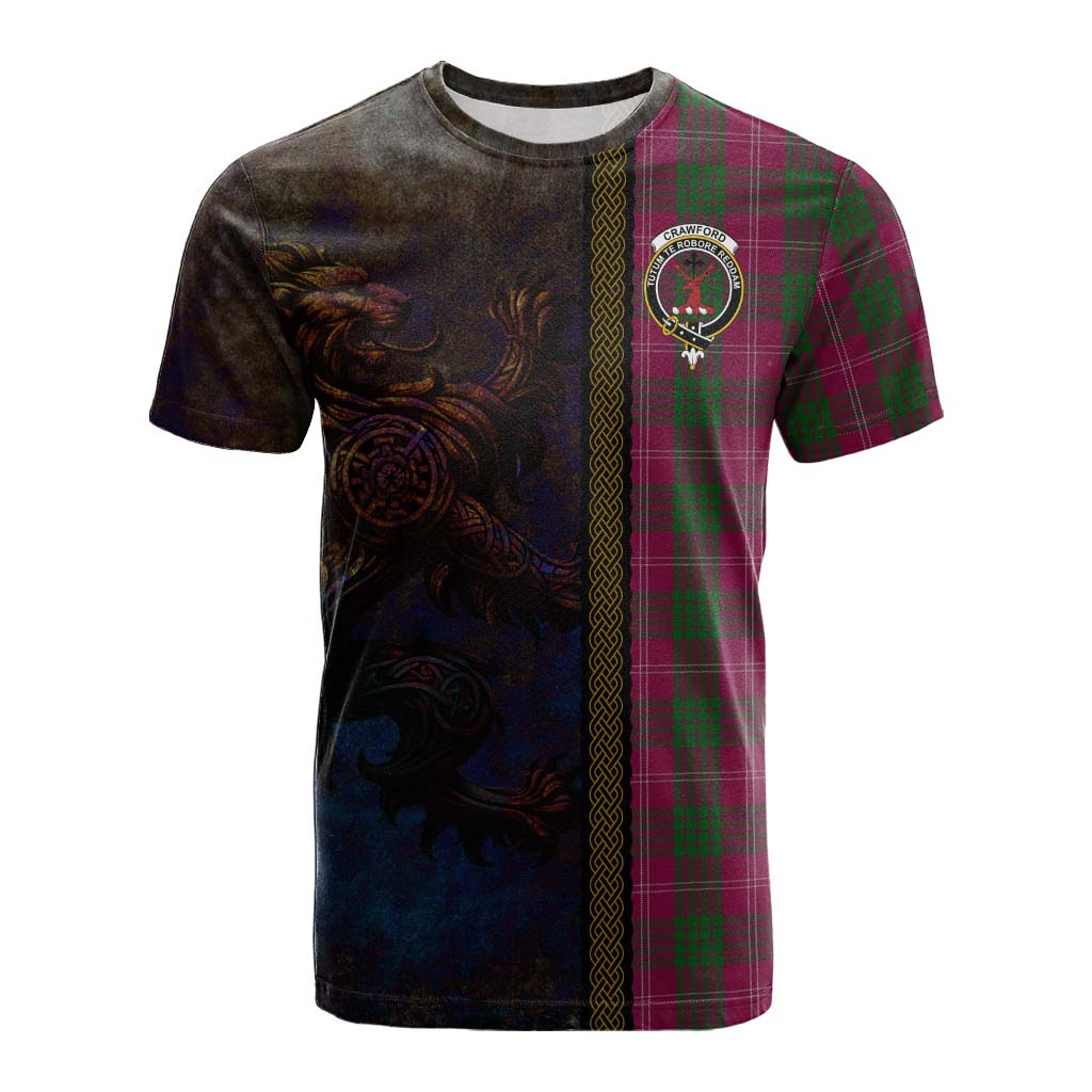 Tartan Vibes Clothing Crawford Tartan Family Crest Cotton T-shirt Alba Gu Brath Be Brave Lion Ancient Style