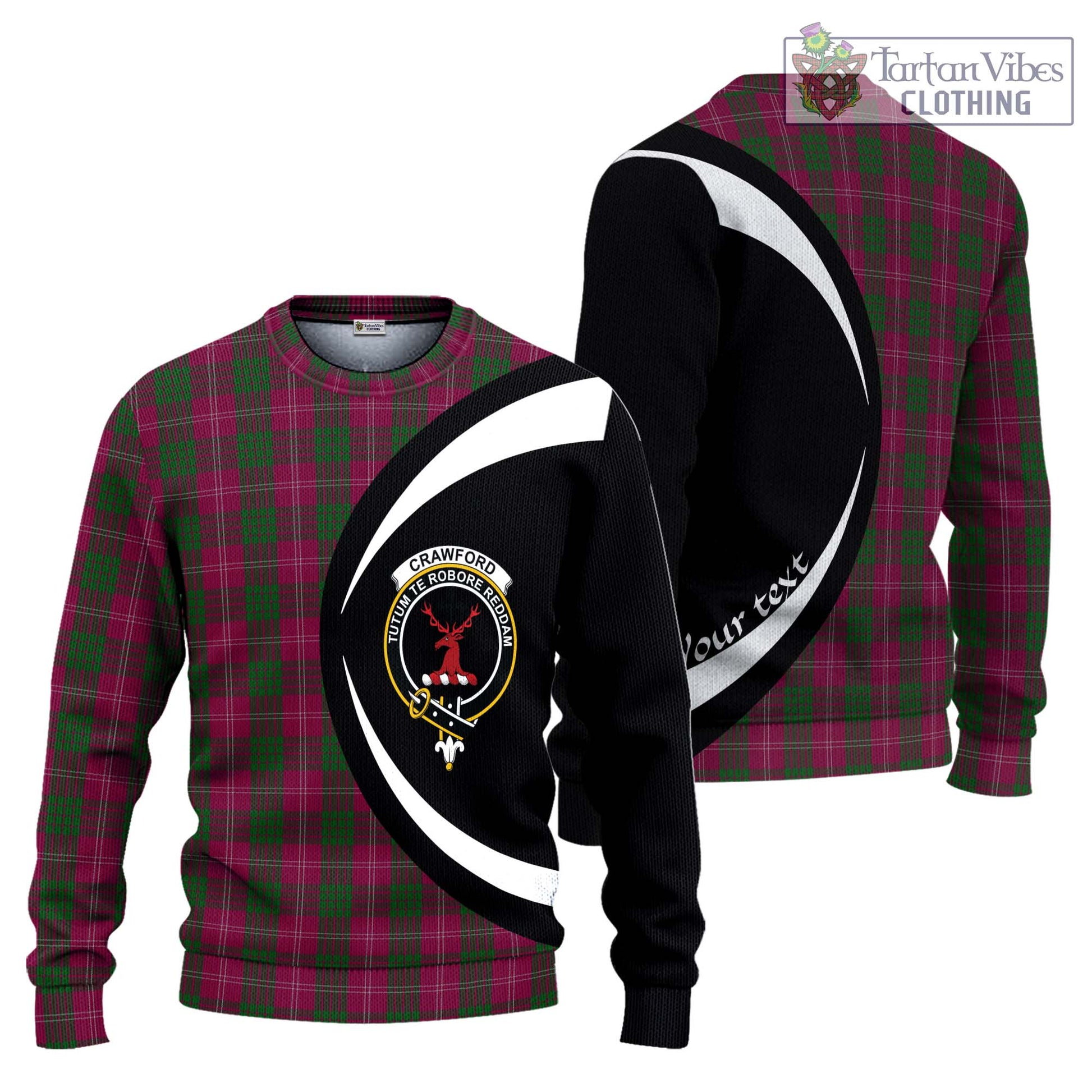 Crawford Tartan Ugly Sweater with Family Crest Circle Style Unisex - Tartan Vibes Clothing