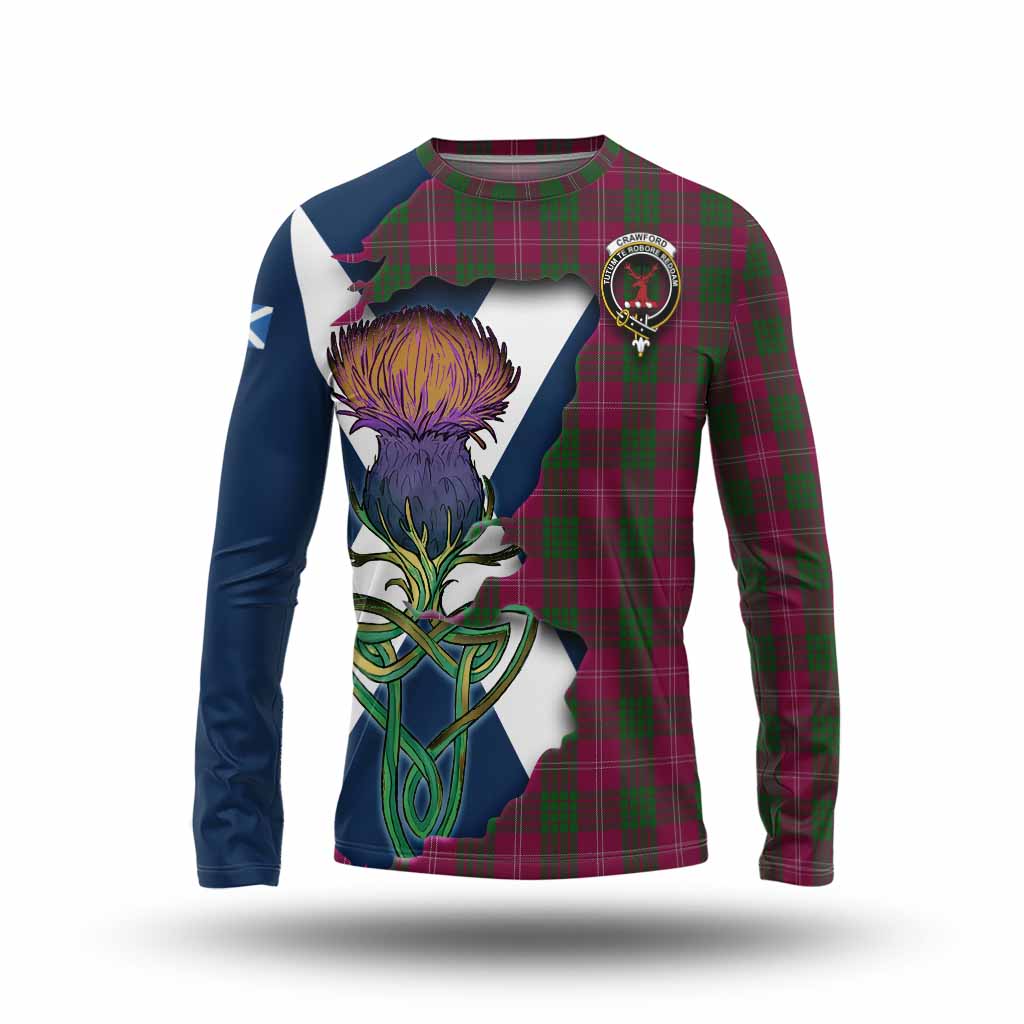 Tartan Vibes Clothing Crawford Tartan Family Crest Long Sleeve T-Shirt Scottish Thistle Celtic Inspired
