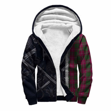 Crawford Tartan Sherpa Hoodie with Family Crest Cross Sword Thistle Celtic Vibes