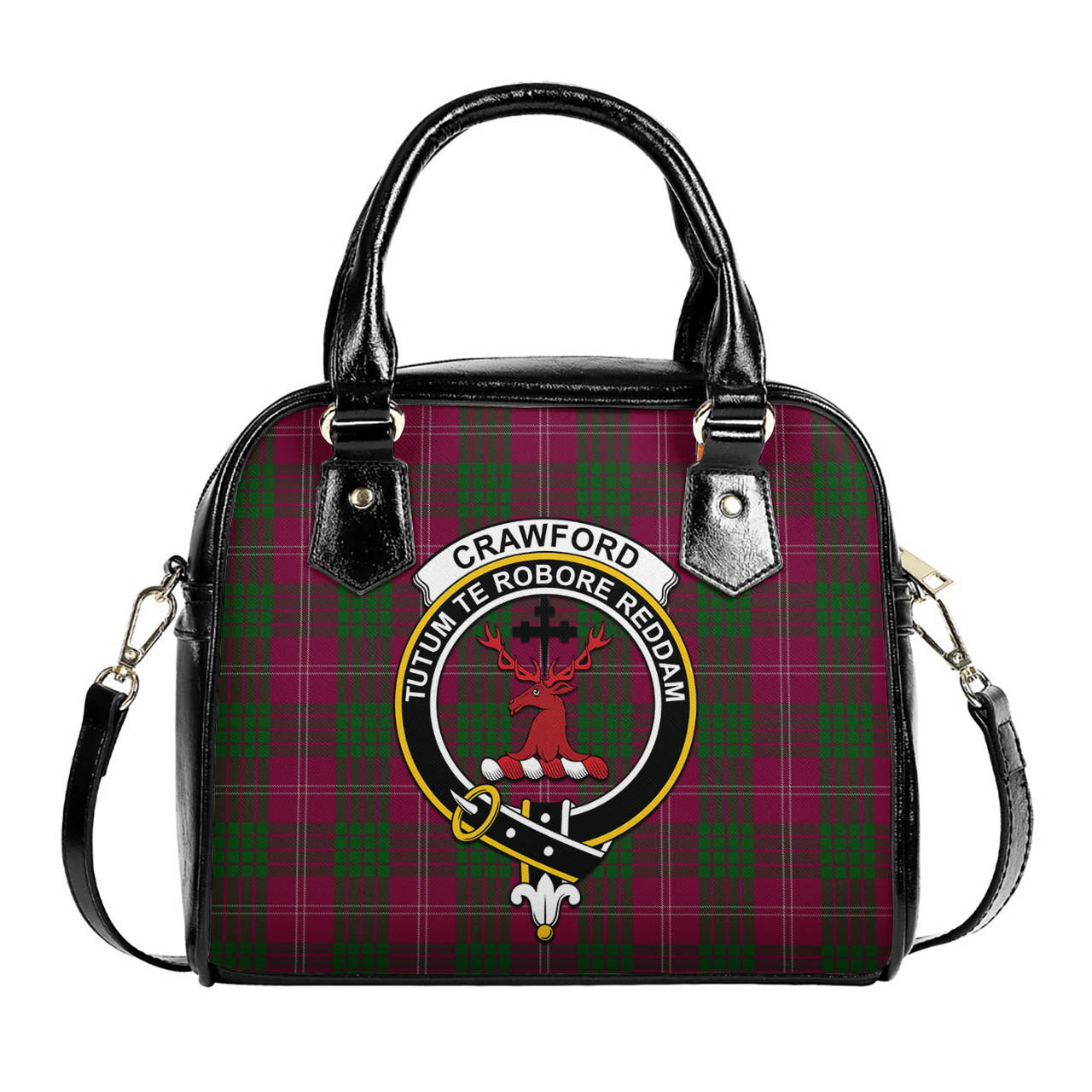 Crawford Tartan Shoulder Handbags with Family Crest One Size 6*25*22 cm - Tartanvibesclothing