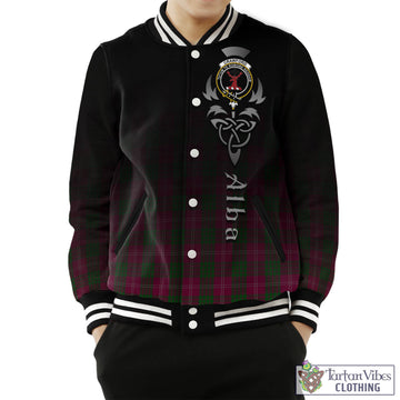 Crawford Tartan Baseball Jacket Featuring Alba Gu Brath Family Crest Celtic Inspired