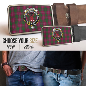 Crawford Tartan Belt Buckles with Family Crest