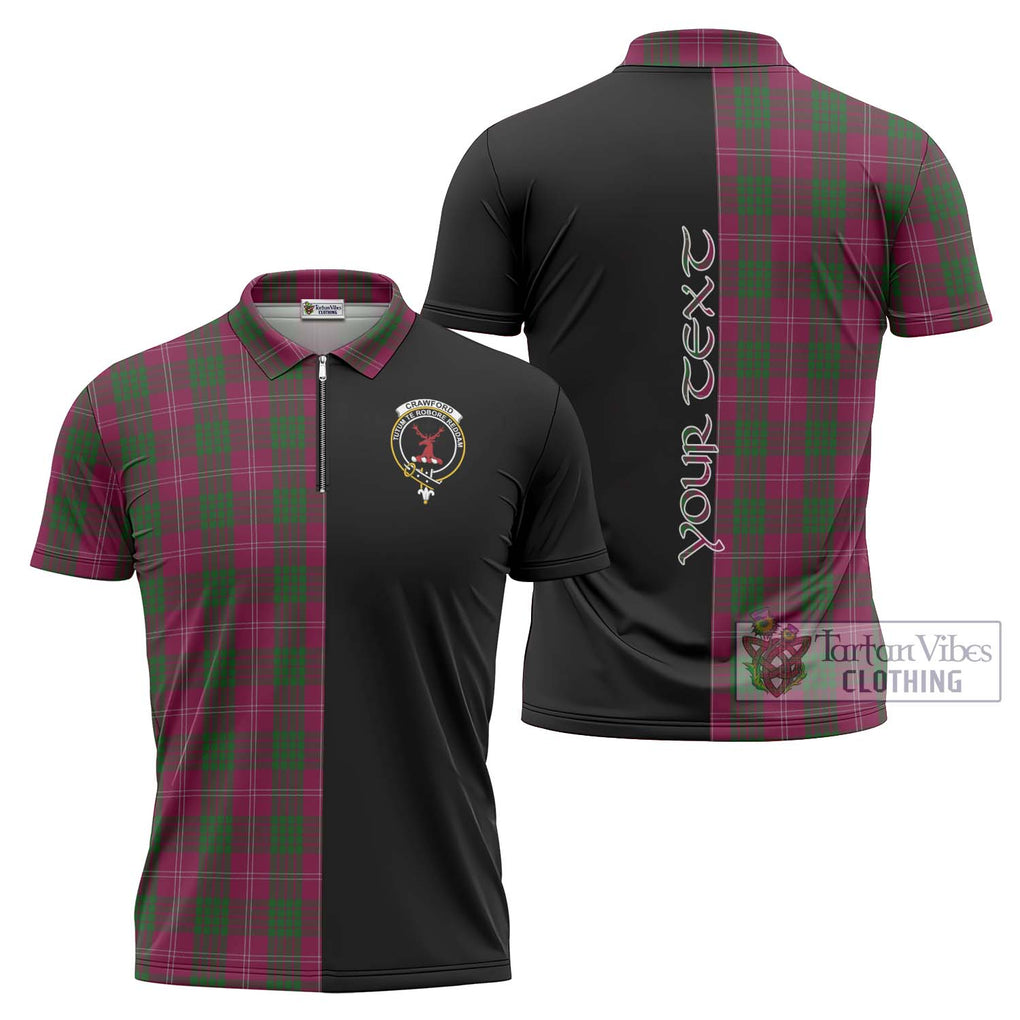Crawford Tartan Zipper Polo Shirt with Family Crest and Half Of Me Style Unisex - Tartanvibesclothing Shop