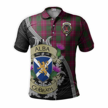 Crawford Tartan Family Crest Polo Shirt Lion Rampant Royal Thistle Shield Celtic Inspired